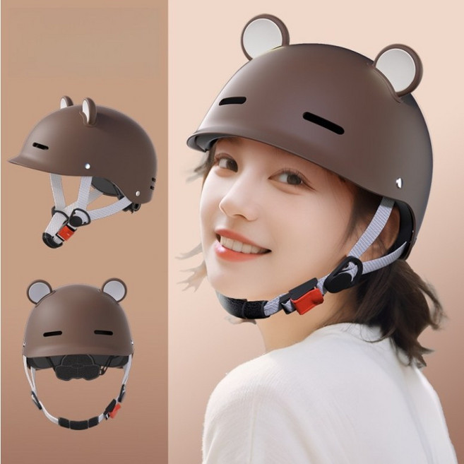 해피유통 오토바이 헬멧 남녀 사계절 공용 귀여운 헬멧 여름 바이크 빈티지 헬멧 jhzhq, 고글은 필요 없습니다, 카멜브라운+귀 장식