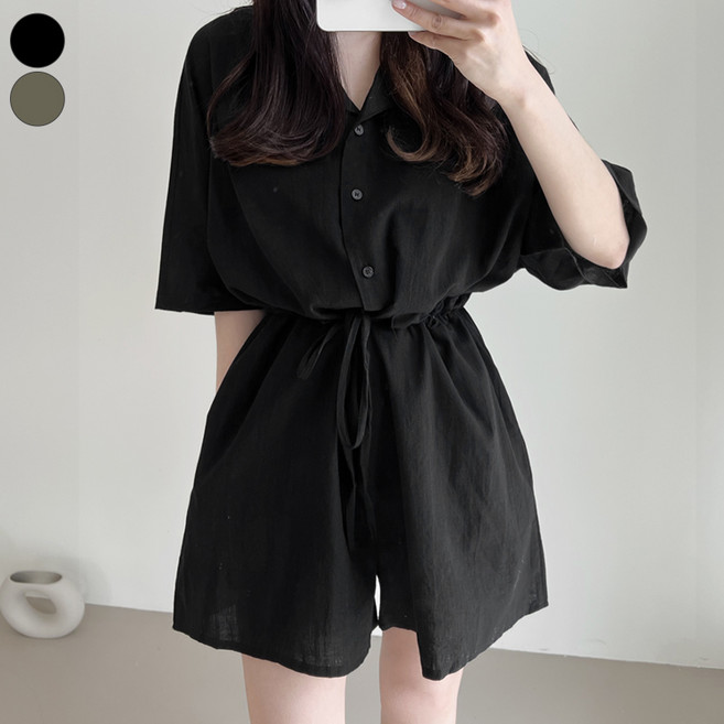 여리진 여성용 시원한 썸머 린넨 반팔 반바지 점프수트 원피스 점프 슈트