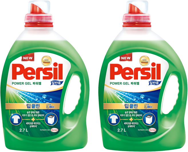 퍼실 파워젤 딥클린 일반용 액상세제 본품, 2.7L, 2개