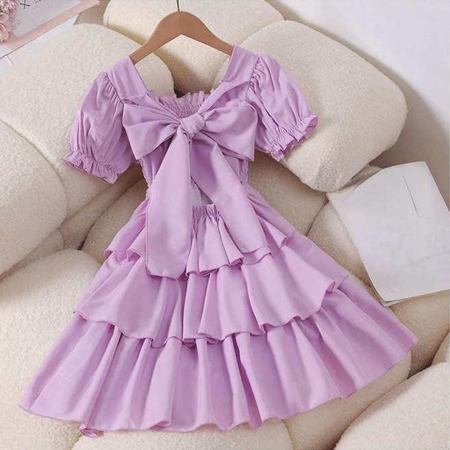 Toruva어린이 여름 퍼프 소매 층 원피스 귀여운 우아한 스타일14세 이상