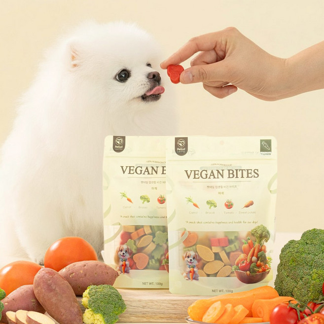 펫테일 비건바이츠 강아지 야채 과일 트릿 저알러지 췌장염 비건 간식 8종, 야채믹스/고구마 브로콜리 당근 토마토, 100g, 1개