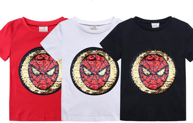 마블 스파이더맨 거미 반전 스팽글 반팔티