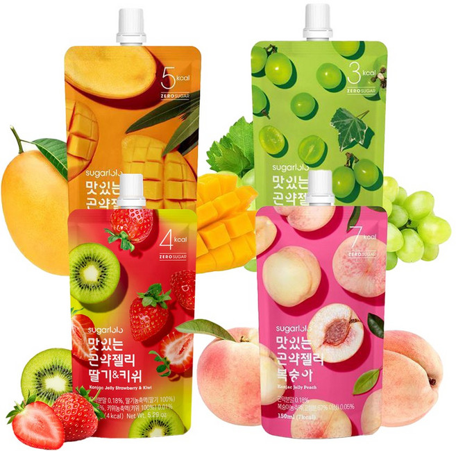 슈가로로 맛있는 곤약젤리 150g 4가지맛 망고맛5+청포도맛5+딸기키위5+복숭아5/총20팩/무배, 20개
