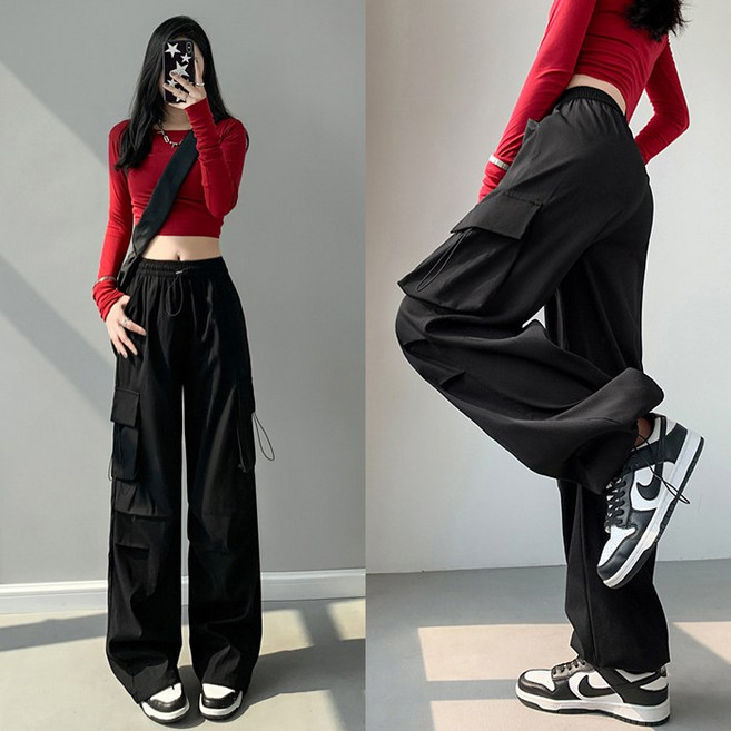 어브라운 여성 와이드 밴딩 카고 바지