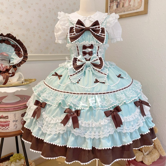 여름 데일리 귀여운 풍성 로리타 일본 드레스 원피스 공주풍 레이스 코스프레 코스튬 빅사이즈 졸업사진, 하늘원피스단품
