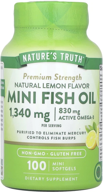 Nature's Truth 미니 피쉬 오일 프리미엄 강도 천연 레몬 맛 1340mg 미니 소프트젤 100정(소프트젤 1정당 670mg), NaturesTruth미니피쉬오일프리미엄강도천연레몬맛1, 1개 - 쿠팡