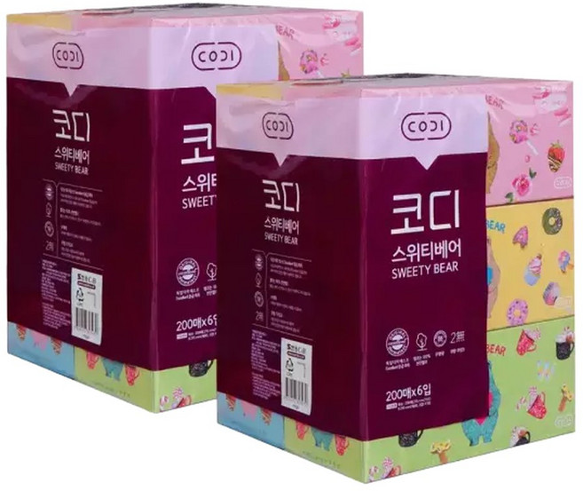코디 스위티베어 각티슈 200매x6입x2개, 6매, 2개