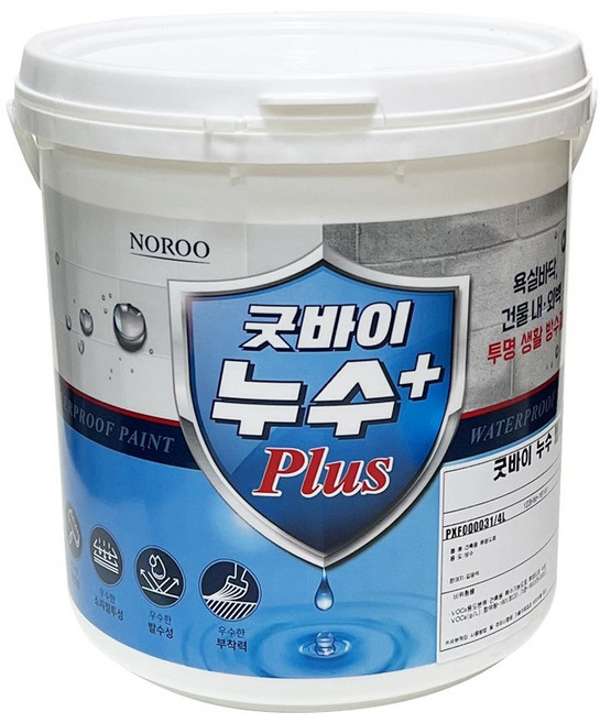 노루 침투형 투명 방수재 굿바이 누수 플러스 실내 실외벽면 타일위 셀프방수시공, 1개, 4L