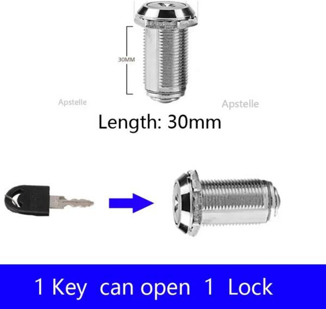 동일한 키 16202530mm 서랍 잠금 장치 2 키 잠금 가구 하드웨어 도어 캐비닛 장치 사무실 책상 상자 캠, [07] 30mm Many Open