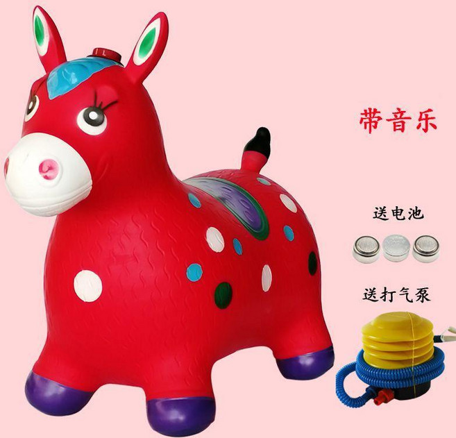 兒童玩具音樂跳跳馬充氣動物, 1個, 新款 50首音樂款彩繪紅馬 送氣泵