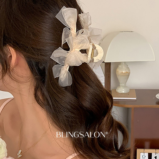 블링살롱 빅사이즈 다이앤 쉬폰 오간자 리본 헤어 집게핀 2컬러 여성 올림머리 머리핀