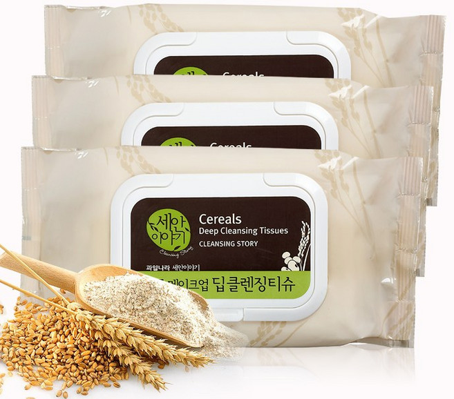 과일나라 세안이야기 곡물 딥 클렌징티슈, 100매입, 3개
