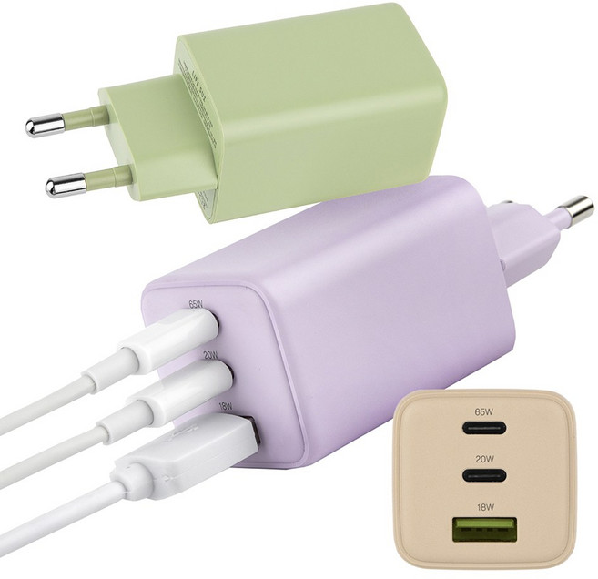 라이프썸 GaN 65W PD C타입 고속 충전기 3포트 (LFS-HA58) 3종, 라일락, 1개