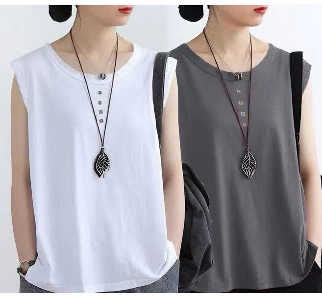 AREVI1+1 여성용 민소매 티셔츠 데일리 캐주얼 편하게 라운드넥 빅사이즈 나시 티