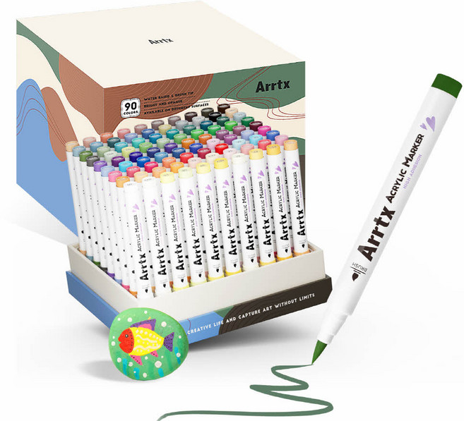 아트엑스 아크릴 마카펜 세트 90색 A 브러시형 생활방수 전문가용, 1개