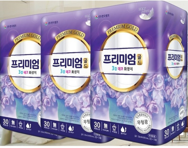 (주)한국펄프 프리미엄 골드 3겹 테코 화장지, 30m, 30롤, 3개