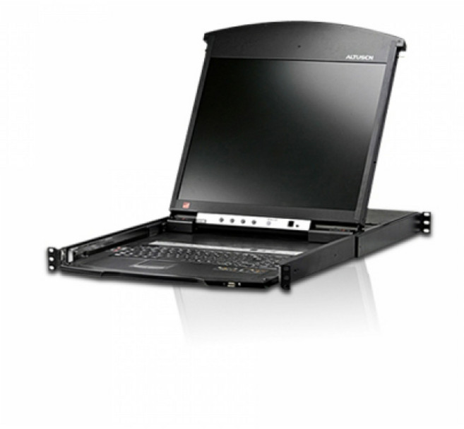 ATEN(에이텐) KL1516AIN 19인치 1-로컬/원격 공유 16포트 Cat 5 듀얼 레일 LCD KVM over IP 스위치 with 데이지 체인 포트, 1개