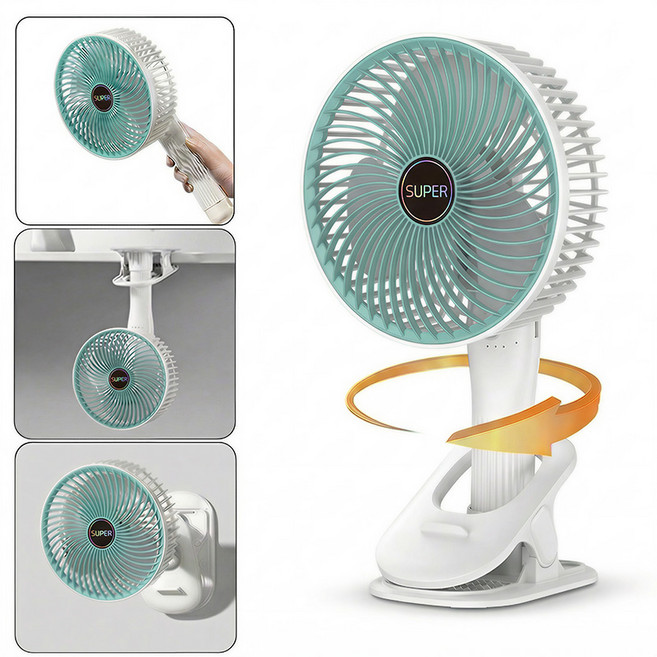 Craftsy 탁상용 4in1 클립형 선풍기 무선 360도 회전형 휴대용 집게형 유모차 벽걸이 선풍기 써큘레이터, 그린, TH138