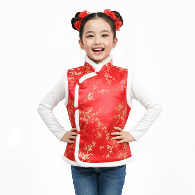 중국 전통 스타일 아동 누빔 조끼 남녀공용 유아 금장 자수 방한 베스트 설빔