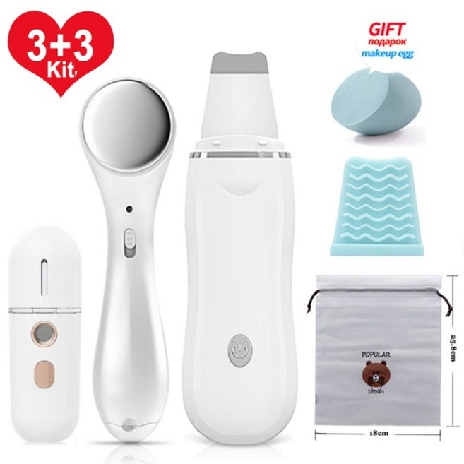 가정용 고주파 마사지기 바디 얼굴 각질 제거기 피부 탄력 리프팅 초음파 스킨 스크러버 페이스 마사지 블랙 헤드 리무버 3+3 키트 페이스 클리너 모공 클리너 딥 페이스 케어