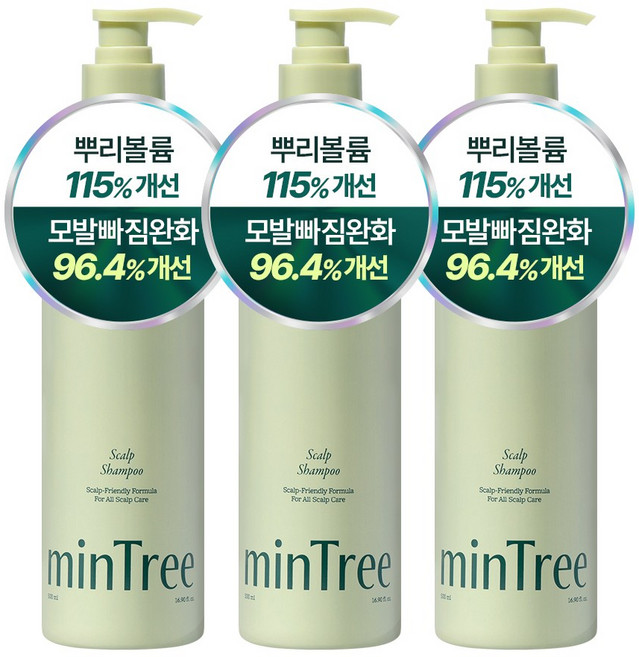 민트리 탈모증상완화 여성탈모 저자극 약산성 두피강화 스칼프 샴푸 500ml, 3개