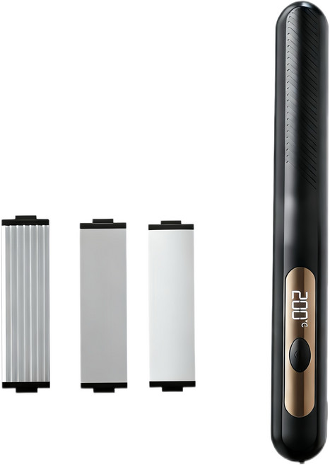 바이유 무선 미니 고데기 휴대용 판고데기 온도조절 매직기 3종 교체형 플레이트 미니 고데기, ML-JB-01, 블랙