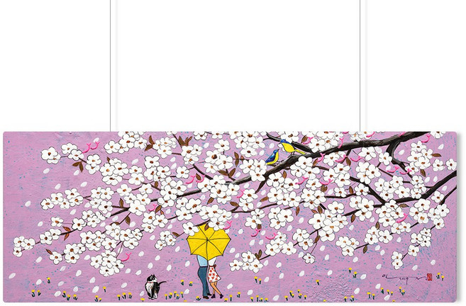 [인메이블] 두요 김민정 국내 작가 48종 캔버스 액자 24~48번 아크릴 유화 꽃 그림 아트 프린팅 거실 인테리어, 48.[I]봄날의키스, 캔버스액자, 대형 [60x160cm]