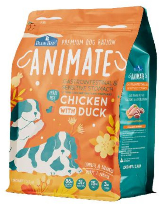 【臭貓動物園】倍力Bluebay｜Animate無穀犬糧 野牧雞鴨(低敏腸胃配方), 1.5kg, 1個, 雞+鴨