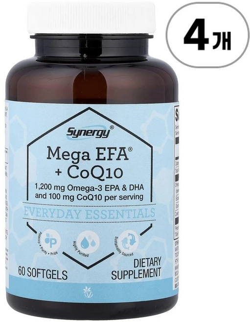 비타코스트 시너지 메가 EFA + 코큐텐 Vitacost Synergy® Mega EFA® + CoQ10 60정, 4개 - 쿠팡
