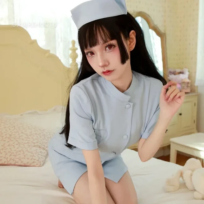 일본 간호사 유니폼 드레스 잠옷 의상 코스프레, 01 L, 01 파란색