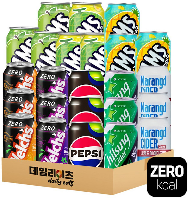 [데일리이츠] 제로칼로리 탄산음료 뚱캔 8종 3캔씩 총 24캔 (345ml~355ml), 1세트, 355ml