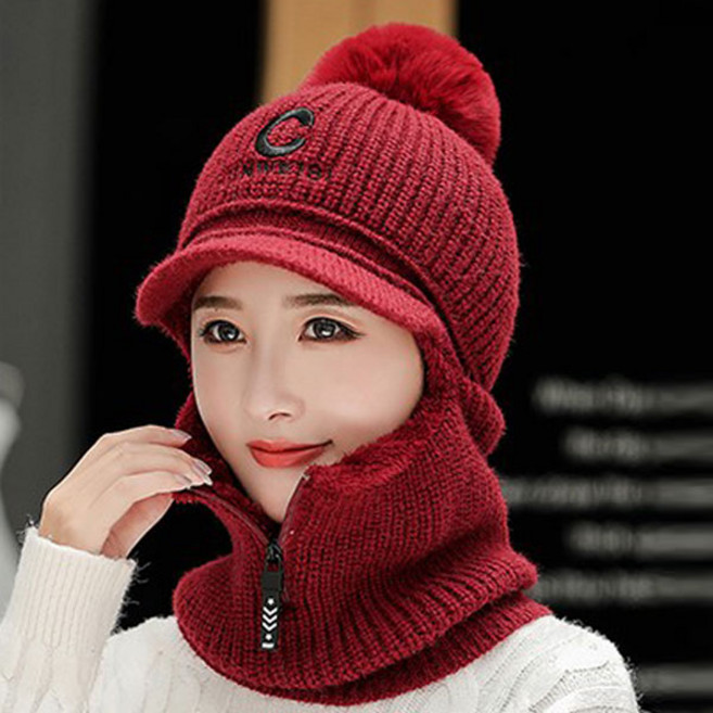 그린코코 니트 털방울 올인원 겨울모자 여성모자 방한모자