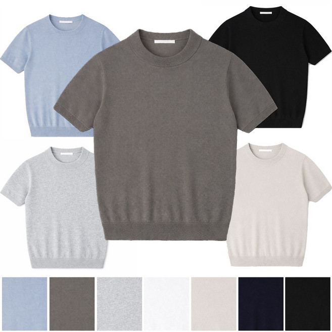 남성 여름 반팔니트 라운드 솔리드 베이직 니트티 기본 무지 데일리