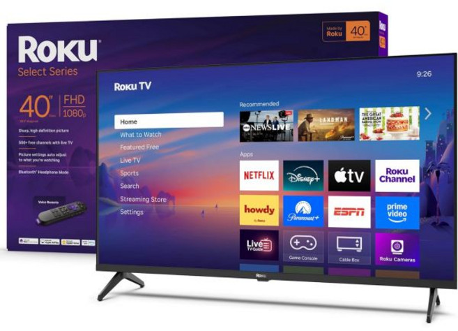 Roku 스마트 TV 2025 - 40인치 셀렉트 시리즈 1080p 풀 HD TV - 음성 리모컨 포함 RokuTV - Wi-Fi가 제공되는 평면 LED TV로 지역 뉴스 스포, 40"