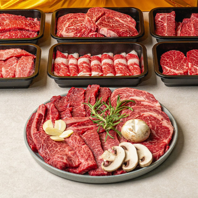 한우선물세트 1++ 소고기 구이용 650g 진예2호 (꽃등심+부채살+채끝+갈비살), 1세트