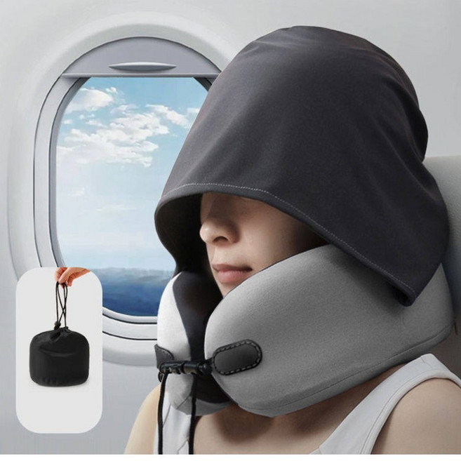 라워스 꿀잠가능 후드형통기성원단 쿠션베게, 그레이