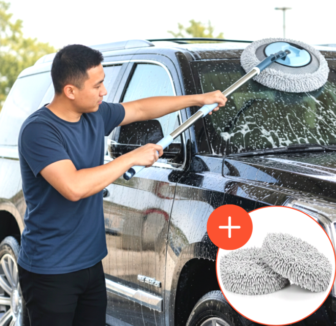 스마일플로우 초강력클린 길이조절 각도조절 세차밀대, 1세트, 스카이블루