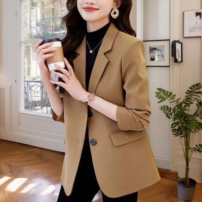 여성용 봄 가을 빅사이즈 정장 아우터 트임 캐주얼 데일리 긴팔 정장 자켓