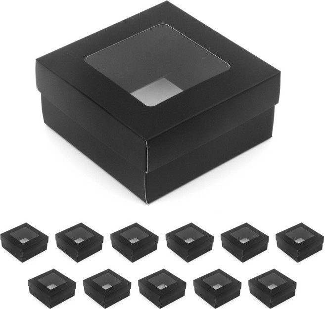 블랙 접이식 종이 선물상자 소형 13x13x6cm, 1세트, 창문형 12개