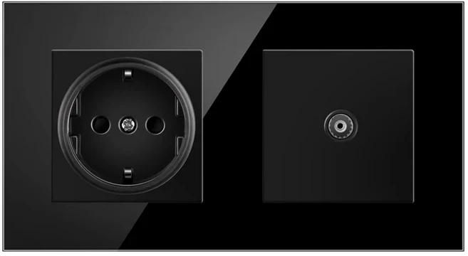 Jhjch EU 표준 벽 소켓 + 전화 TV 유리 검정색 rj45 cat6 컴퓨터 인터넷 14686mm, 01 EU, 04 Socket -RJ45-TV, 1