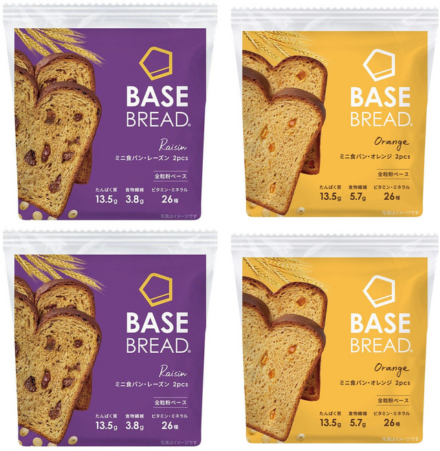베이스푸드 베이스 브레드 미니식빵 오렌지 2개입 + 미니 식빵 & 건포도 2개입, 490g, 2세트