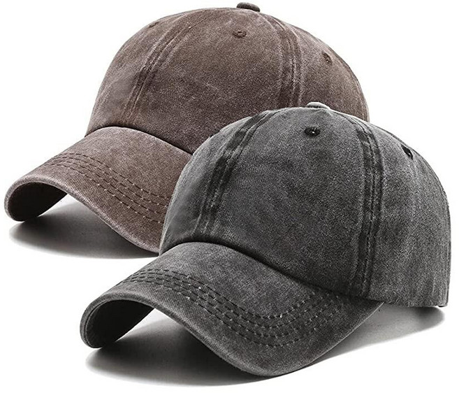 PFFY 빈티지 워싱 디스트레스드 야구 모자 골프 볼캡 남성 여성용 블랙+카키(세탁), Black+ Brown
