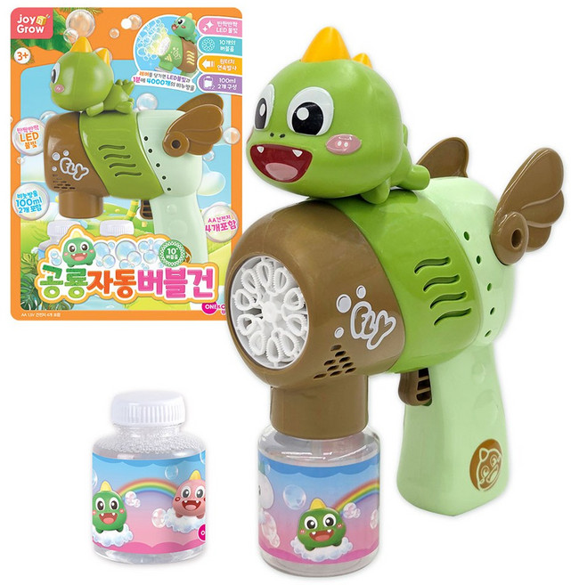 원앤원 LED 10버블홀 공룡 자동 버블건 + 버블용액 100ml x 2p 세트, 그린, 1세트