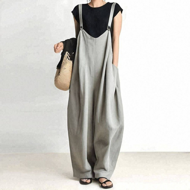TIMEPURE 여성 멜빵바지 솔리드 미니멀 스타일 캐주얼 데일리 와이드 멜빵바지 봄여름가을 빅 포켓 와이드 점프슈트