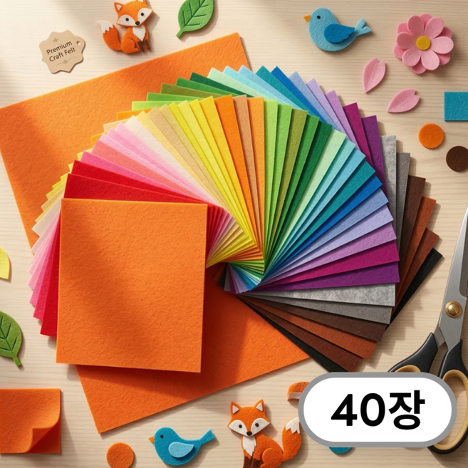 아노유 대용량 A4 40색 컬러 비접착 펠트지 부직포 DIY, 40개, 혼합