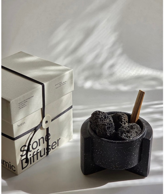 hetras 陶瓷石香薰套裝禮盒, 1個, 07 Hotel 木質(黑色容器
