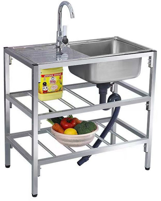 Masarry [당일 배송] 주방 간이 싱크대 스텐 씽크대 세면대 업소용 싱크대 사무실 씽크대, 냉/온수 수정, 1개