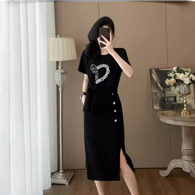 여름 여성 트레이닝복 세트 데일리룩 캐주얼 빅사이즈 투피스 세트 치마 투피스 하객룩 스커트 세트