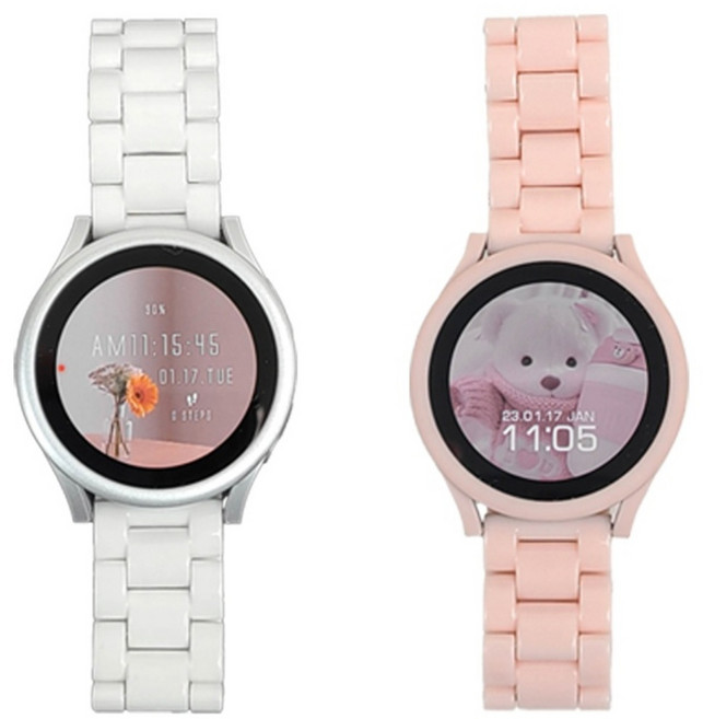 엔터콘 갤럭시워치 스트랩 파스텔 투명 블럭 메탈 밴드 루프, 화이트+라이트핑크