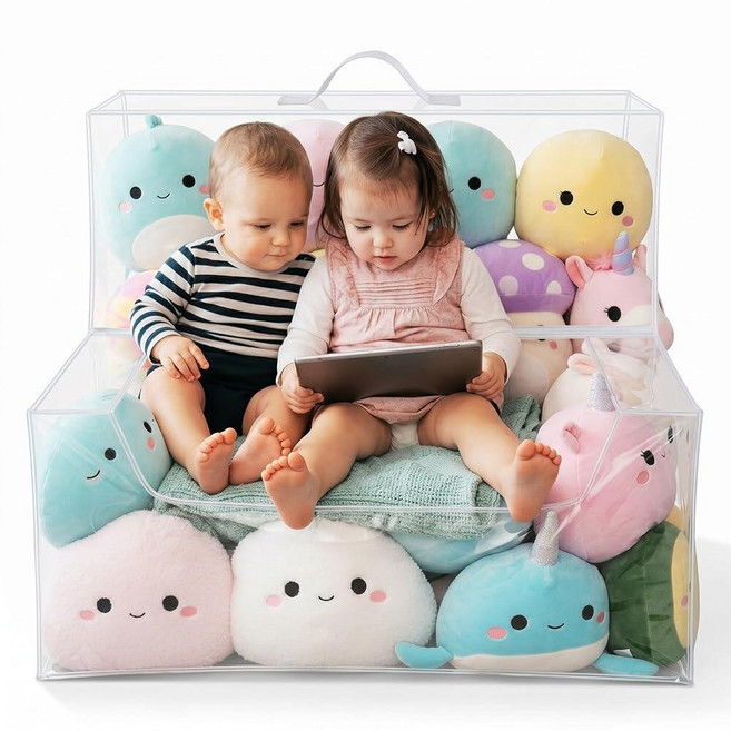 Teenyyou 봉제 (96.5cm(38인치) 소파 스타일) 동물 인형 보관 빈백 의자 소파 커버 지퍼 대형 투명 PVC 봉제 동물 정리함, 소파 스타일